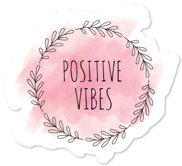 Tarra tekstillä Positive Vibes vaaleanpunaisella akvarellitaustalla